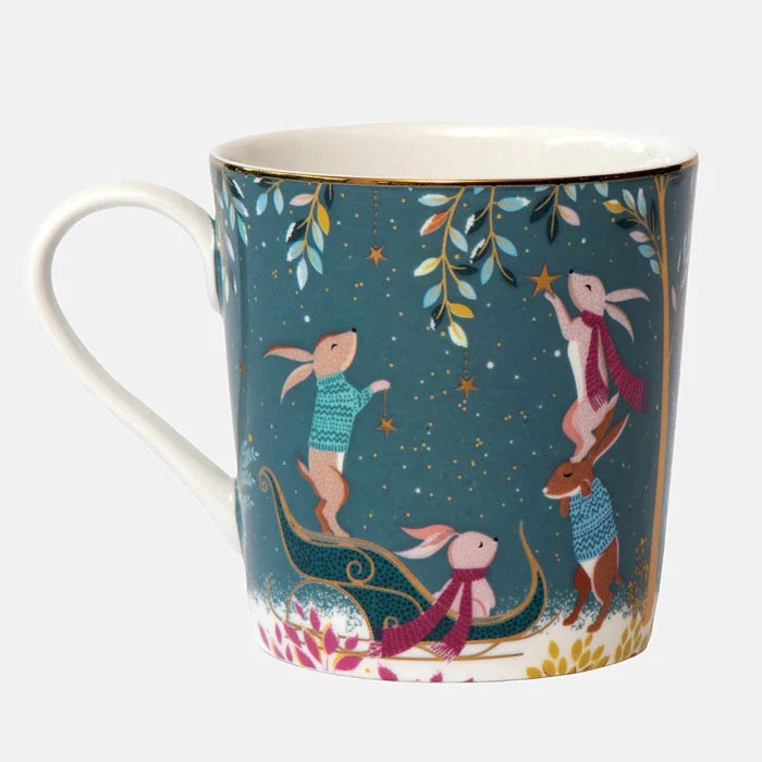 Sara Miller London - Woodland Tales Rabbit Sleigh - Boxed Mug- Light Teal Blue