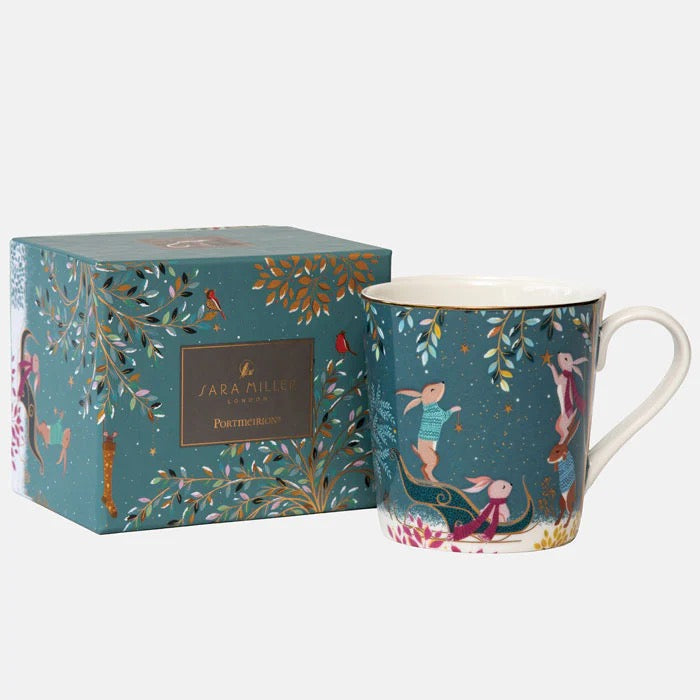 Sara Miller London - Woodland Tales Rabbit Sleigh - Boxed Mug- Light Teal Blue
