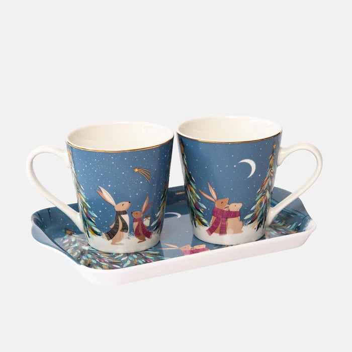 Sara Miller London - Woodland Tales Moonlight Rabbits -Duo Mug & Mini Tray Gift Set