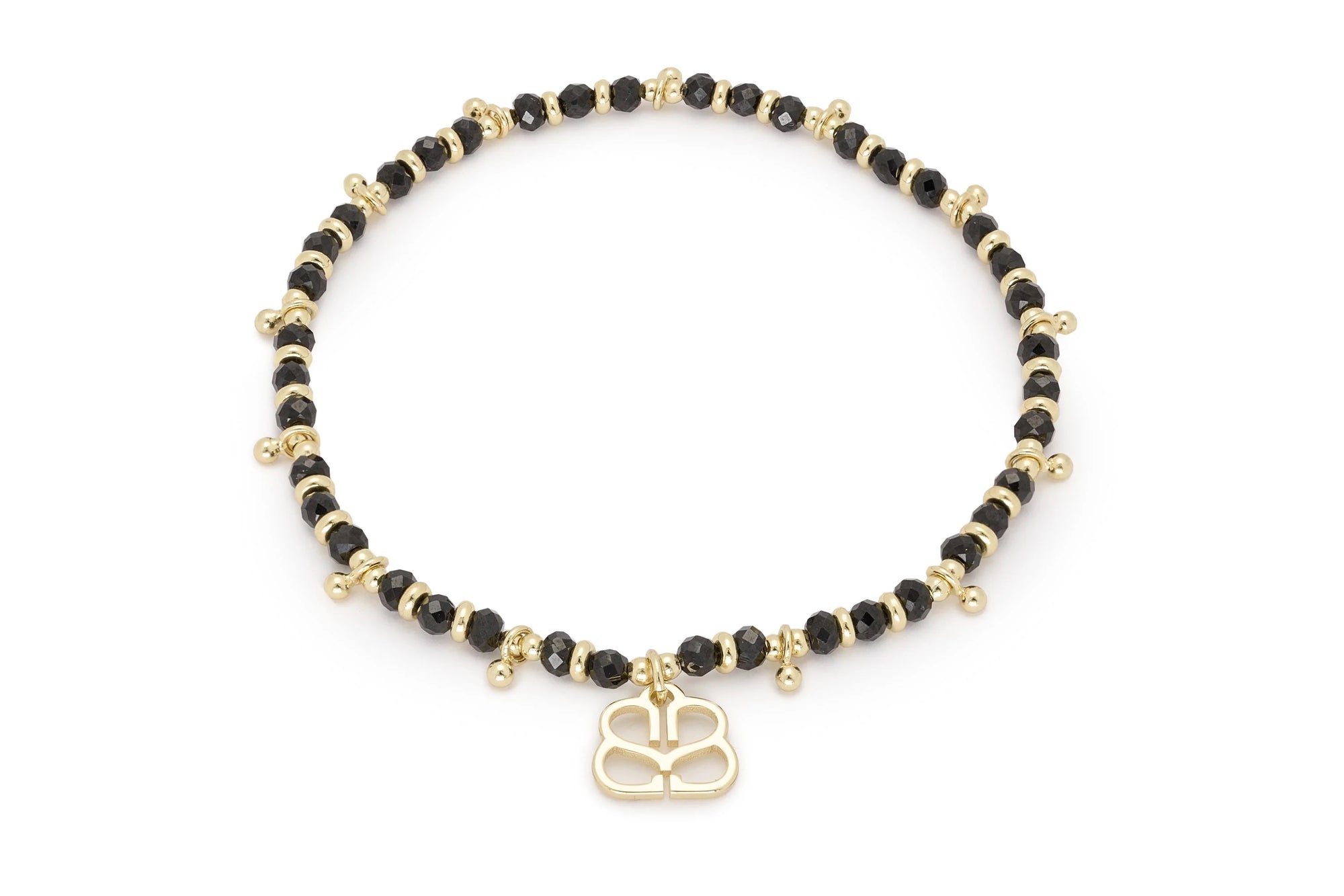Boho Betty Raven Black Spinel Gemstone Gold Stretch Bracelet