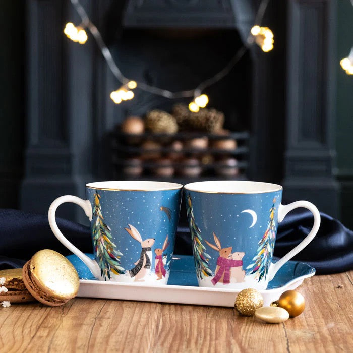 Sara Miller London - Woodland Tales Moonlight Rabbits -Duo Mug & Mini Tray Gift Set