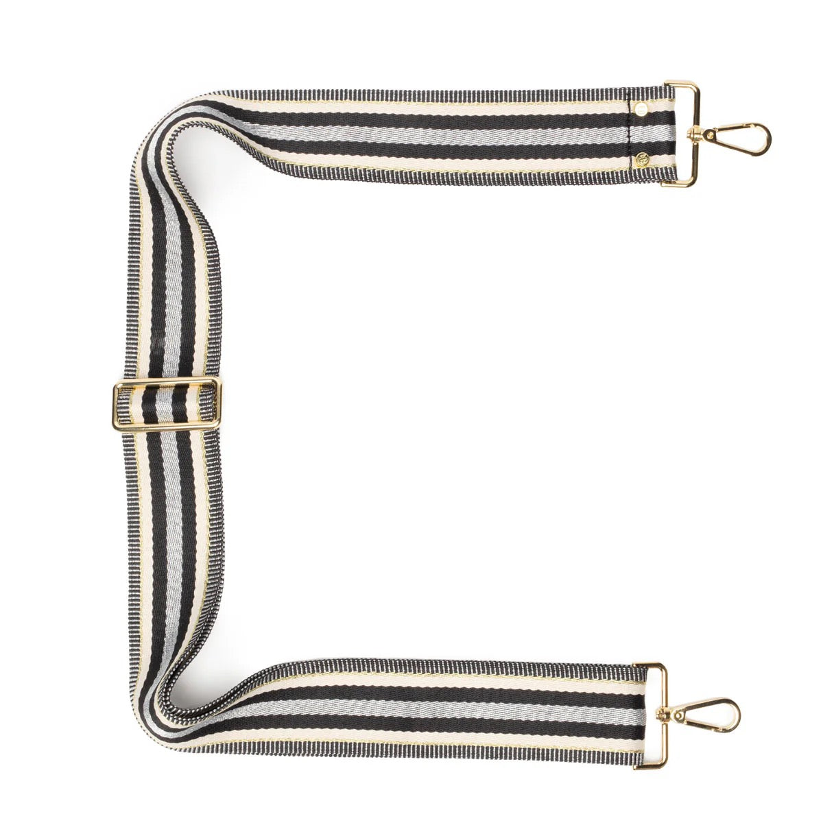Elie Beaumont Designer BLACK/METALLIC STRIPES Adjustable Crossbody Bag Strap (GOLD Fittings)