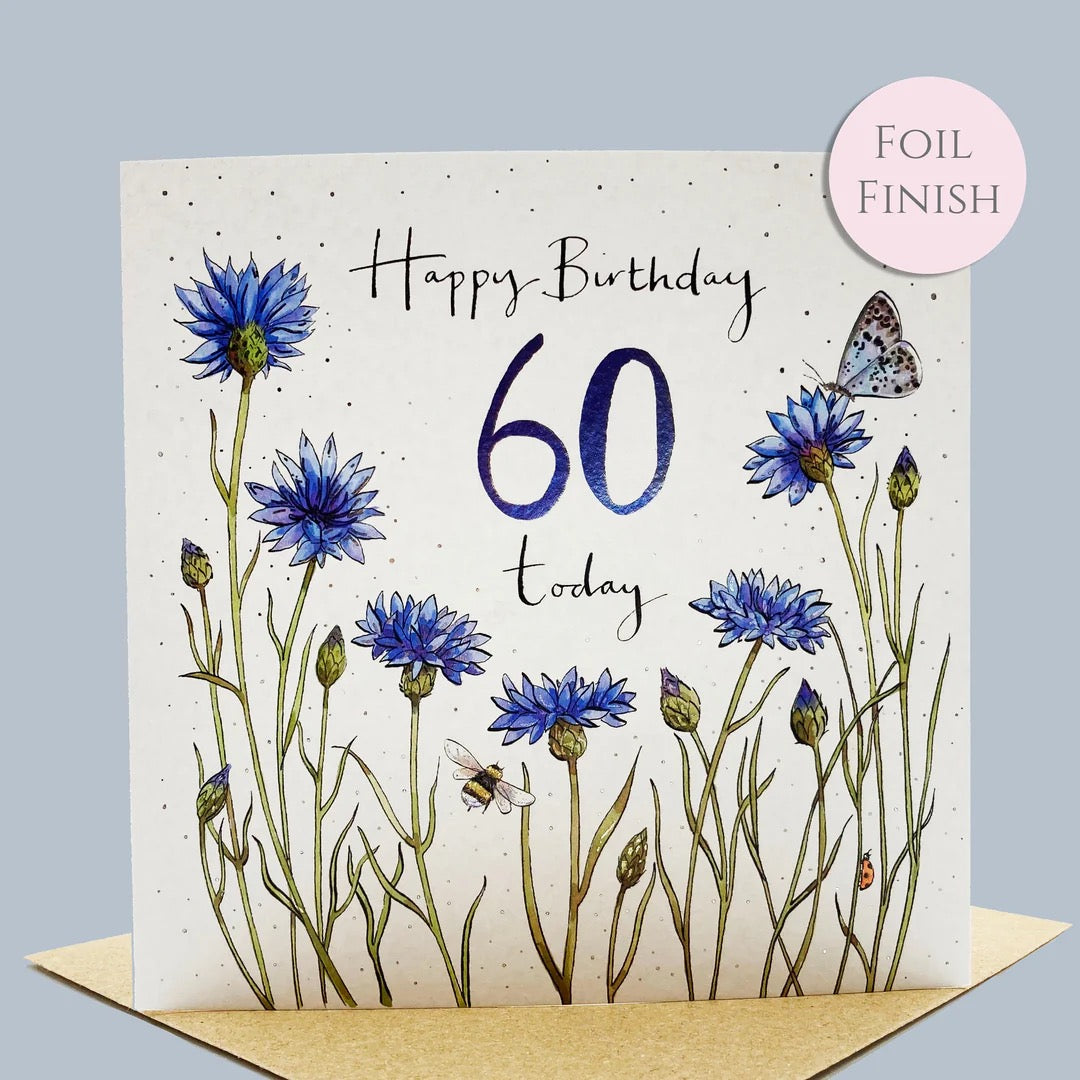 Happy 60th Birthday Cornflower Floral Card - Ink and Snail