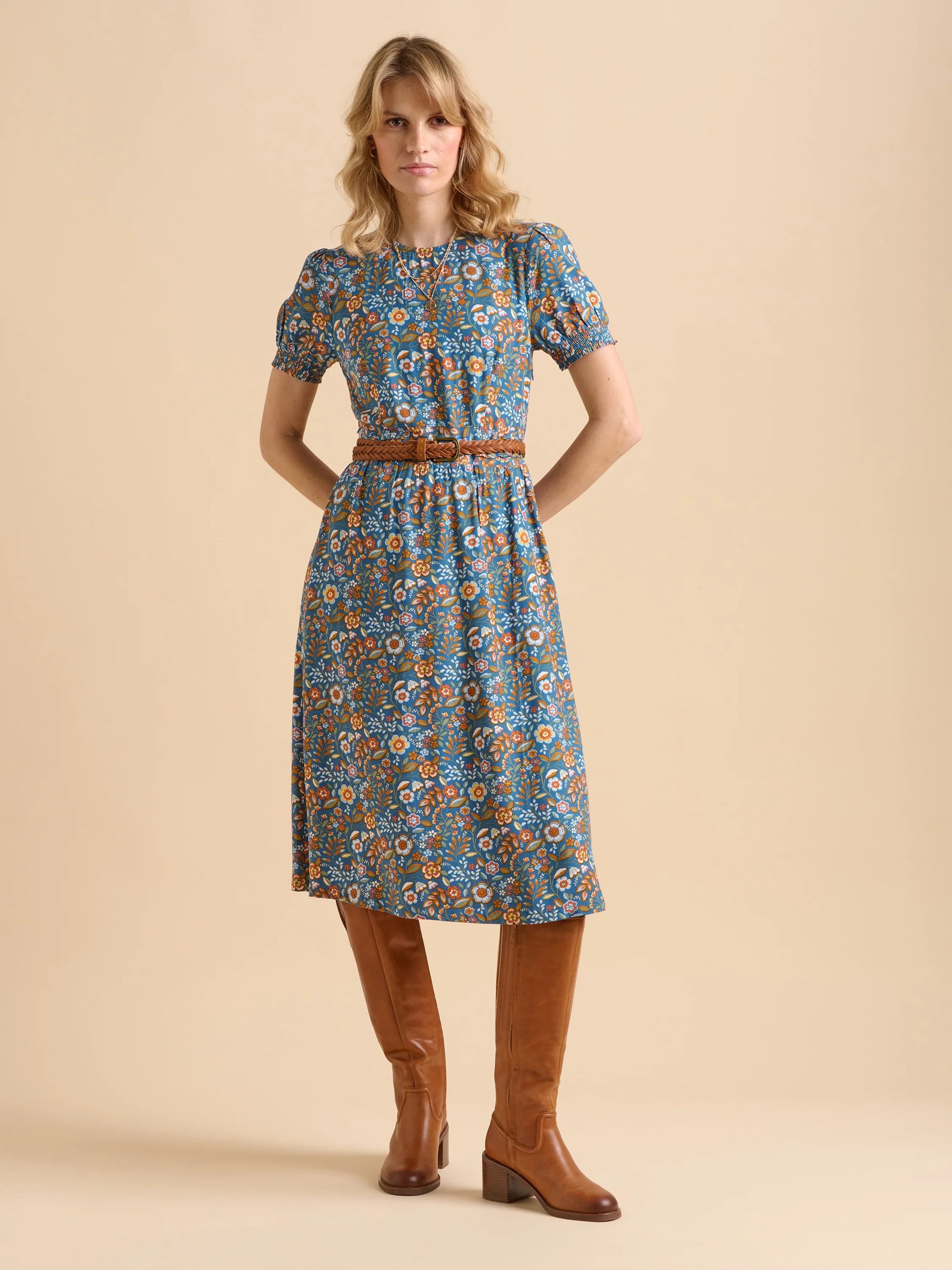 Brakeburn Navy Secret Garden Midi Dress - Multi
