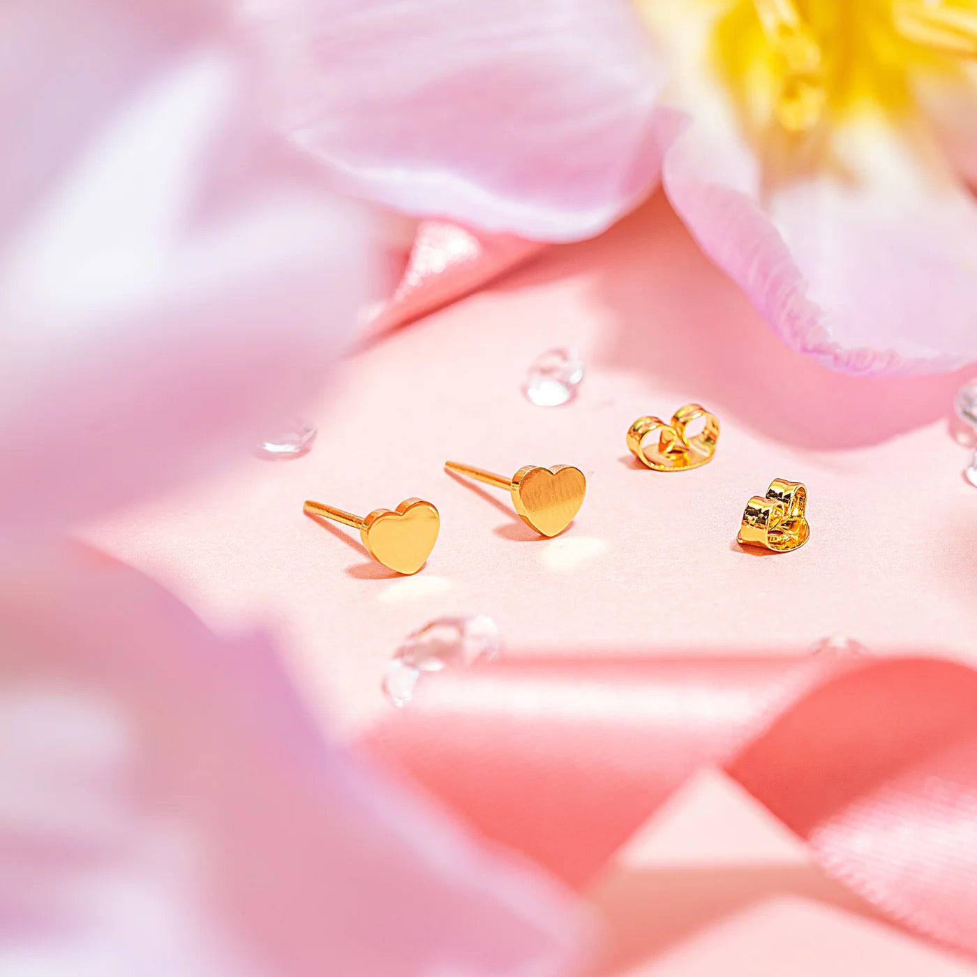 Hugs & Sparkles - Gold Heart Stud Earrings - Enchanted Earring Book