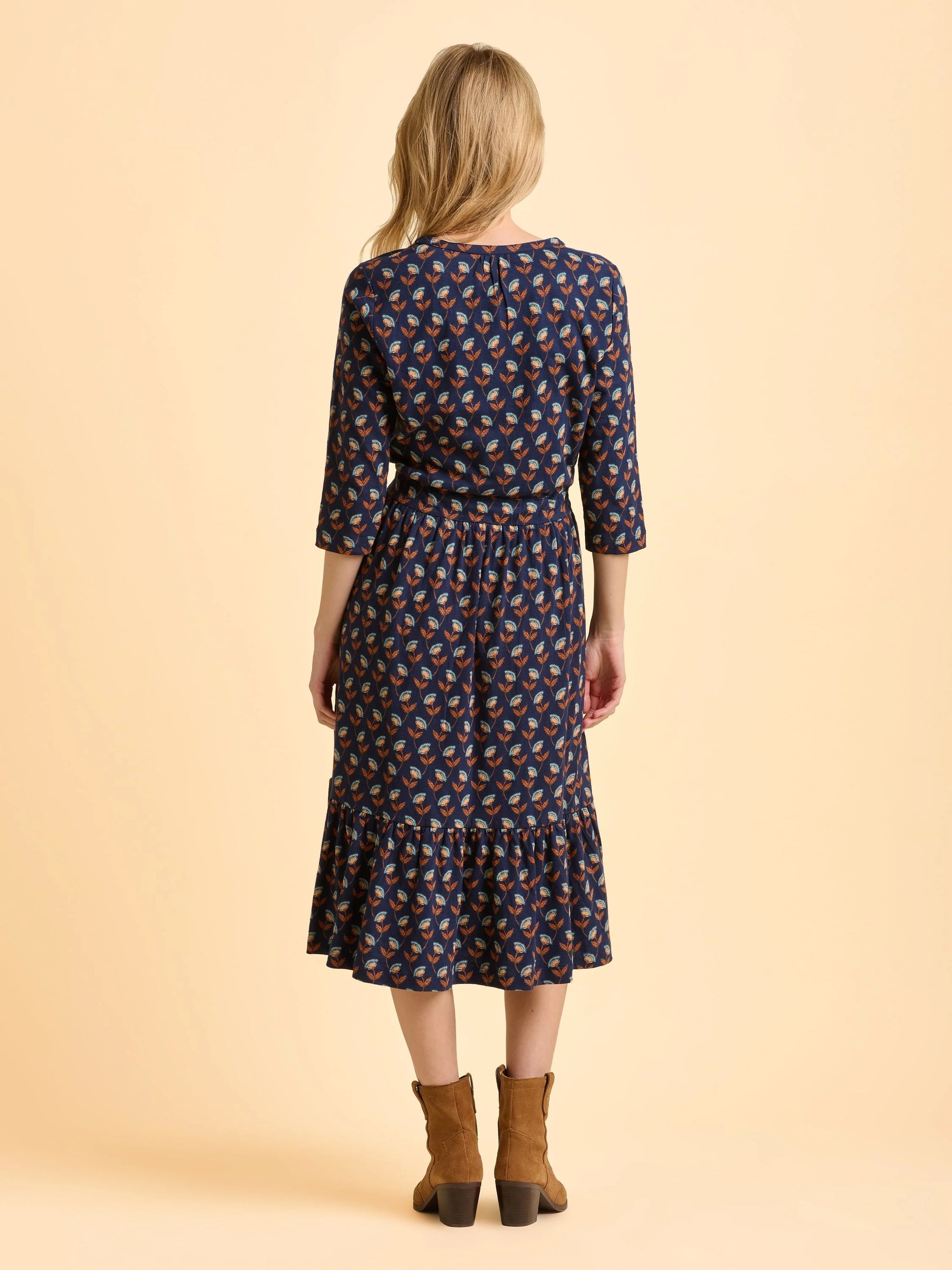 Brakeburn Grace Print Midi Dress - Navy