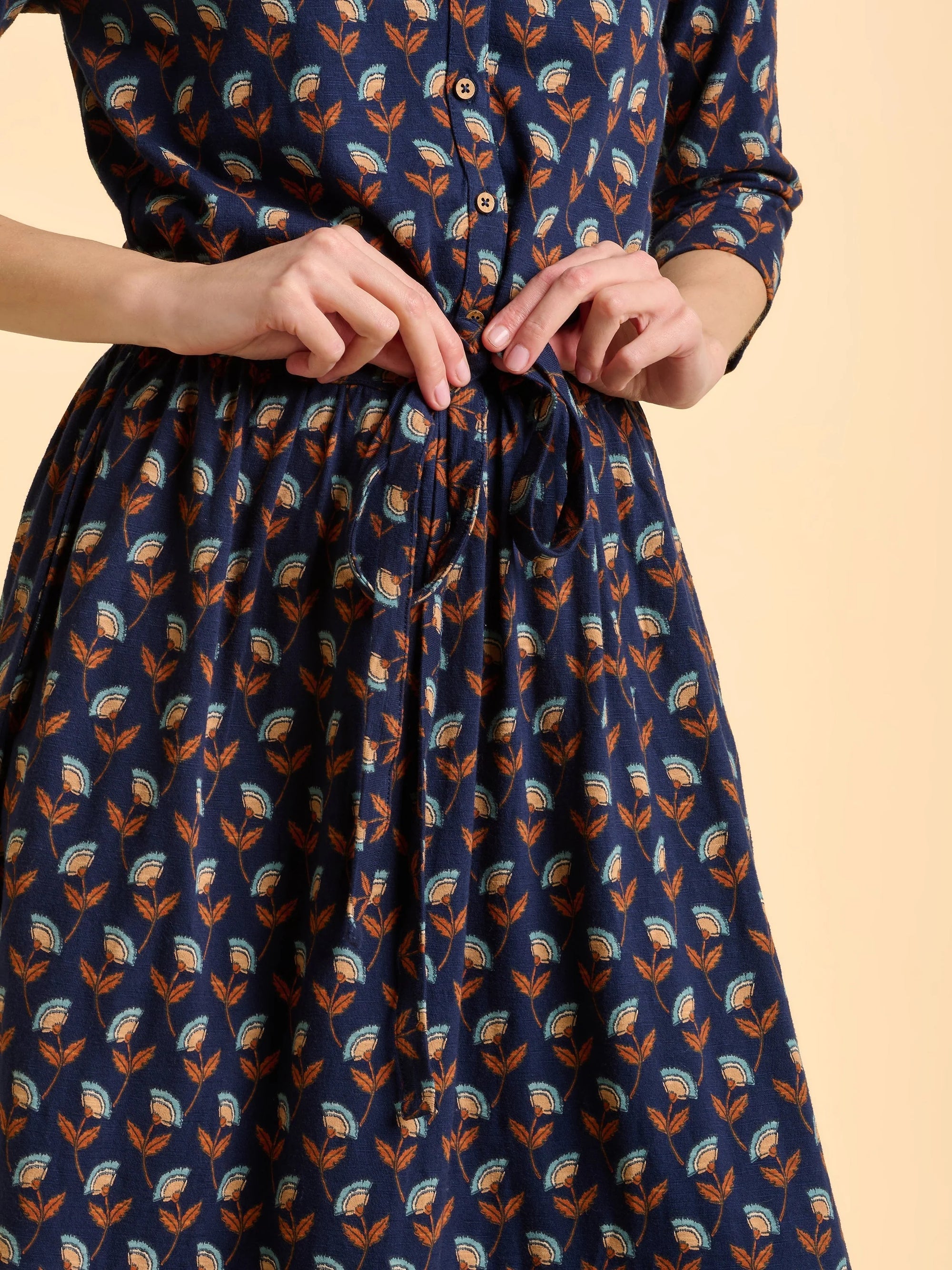 Brakeburn Grace Print Midi Dress - Navy