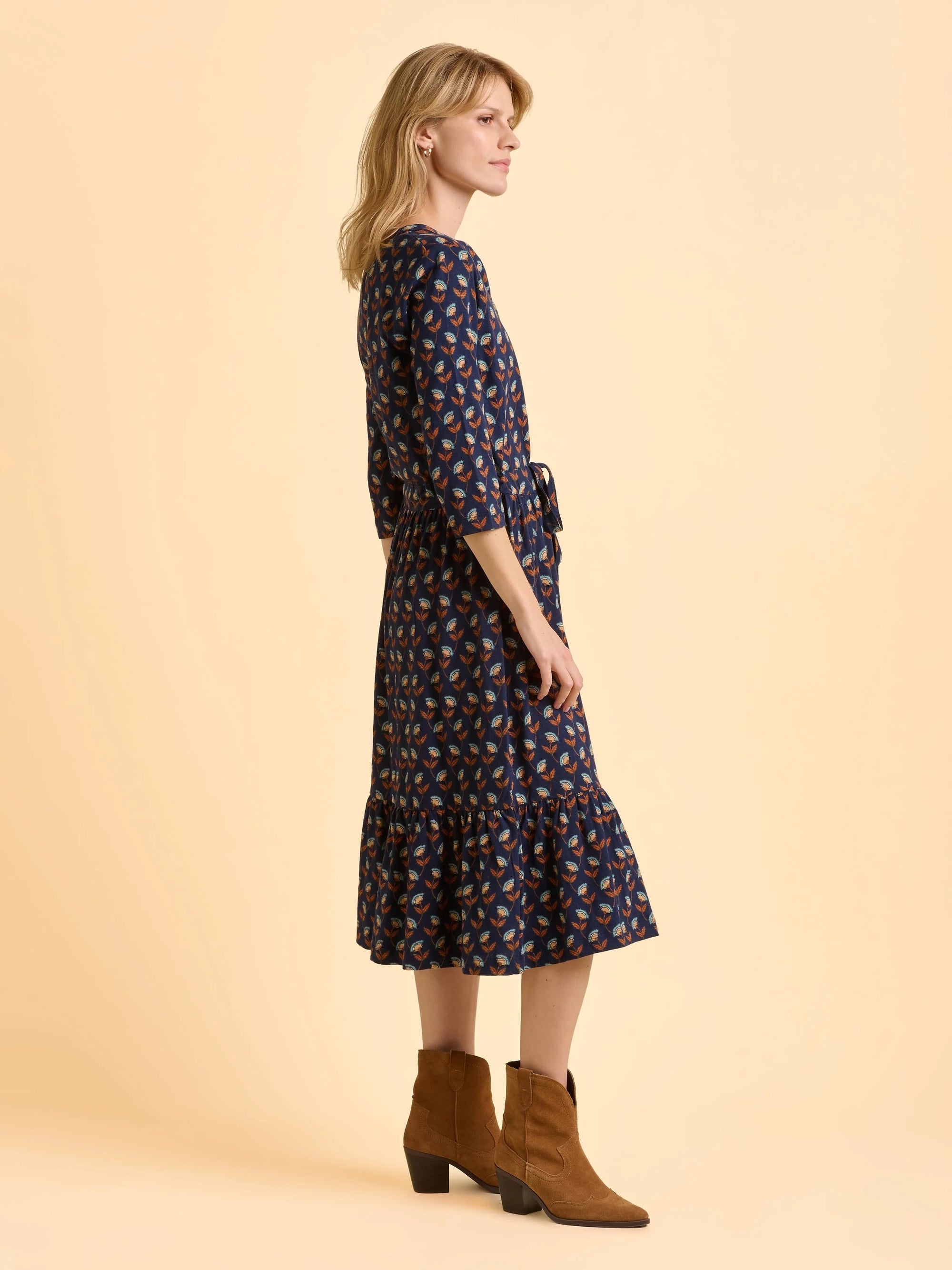 Brakeburn Grace Print Midi Dress - Navy