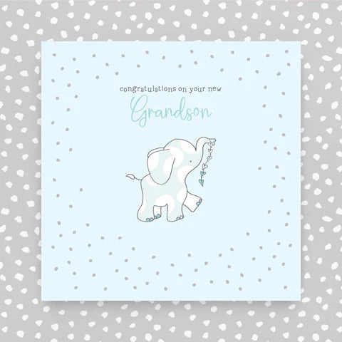 Molly Mae Congratulations on your New Grandson Blue Elephant Card