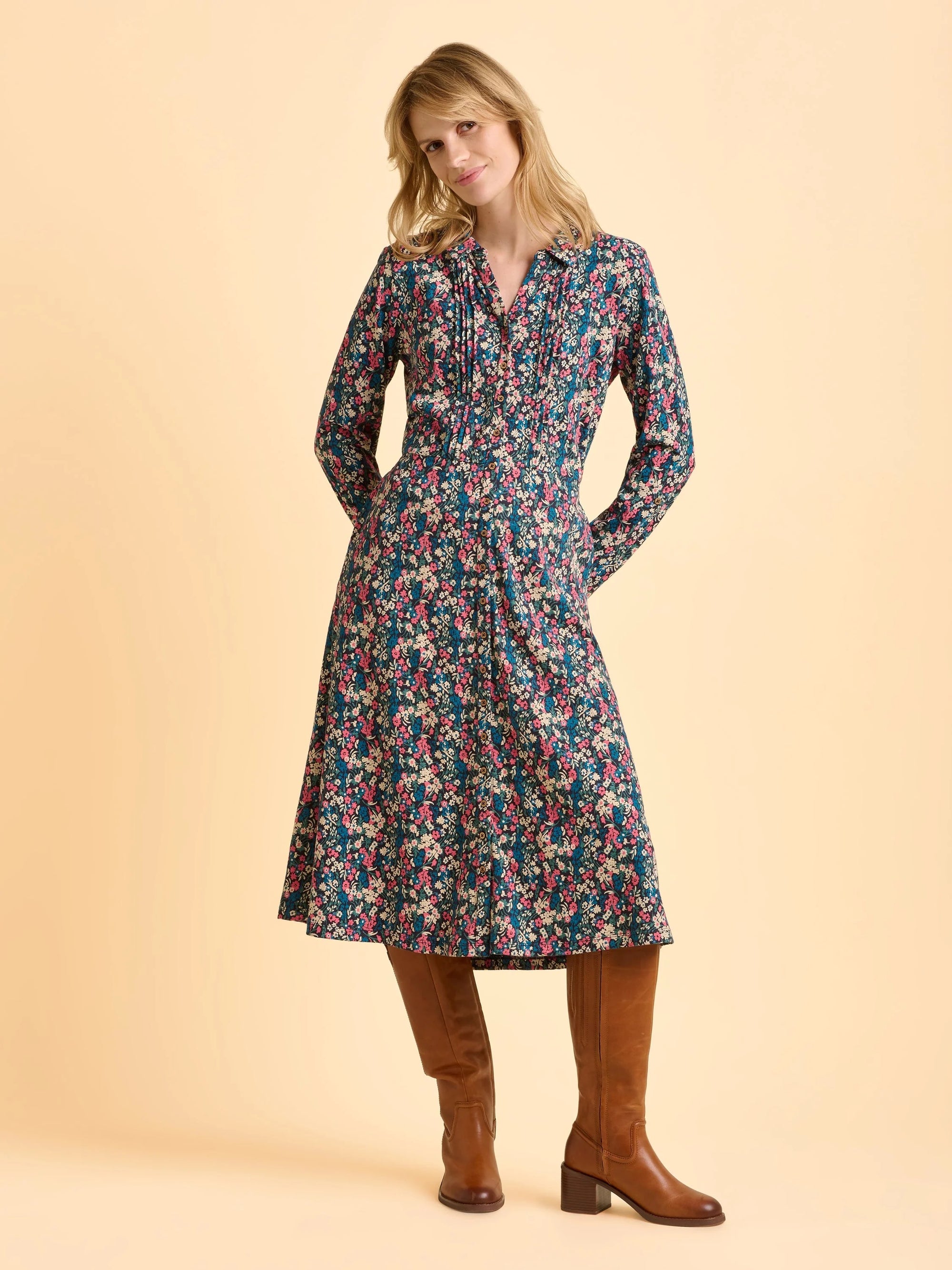 Brakeburn Charlotte Midi Floral Print Dress - Navy/Multi