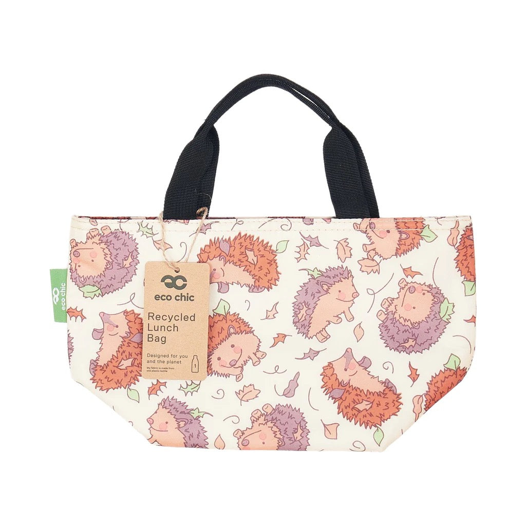 Eco Chic Lightweight Foldable Lunch Bags - Hedgehog - Cream