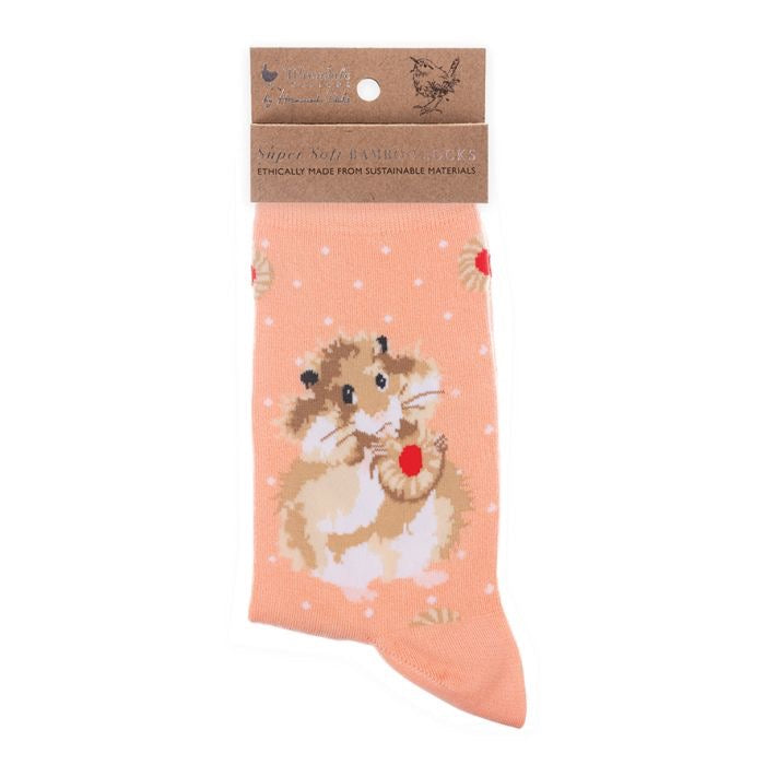'Diet Starts Tomorrow' Hamster Ladies Ankle Bamboo Socks - Coral - Wrendale Designs