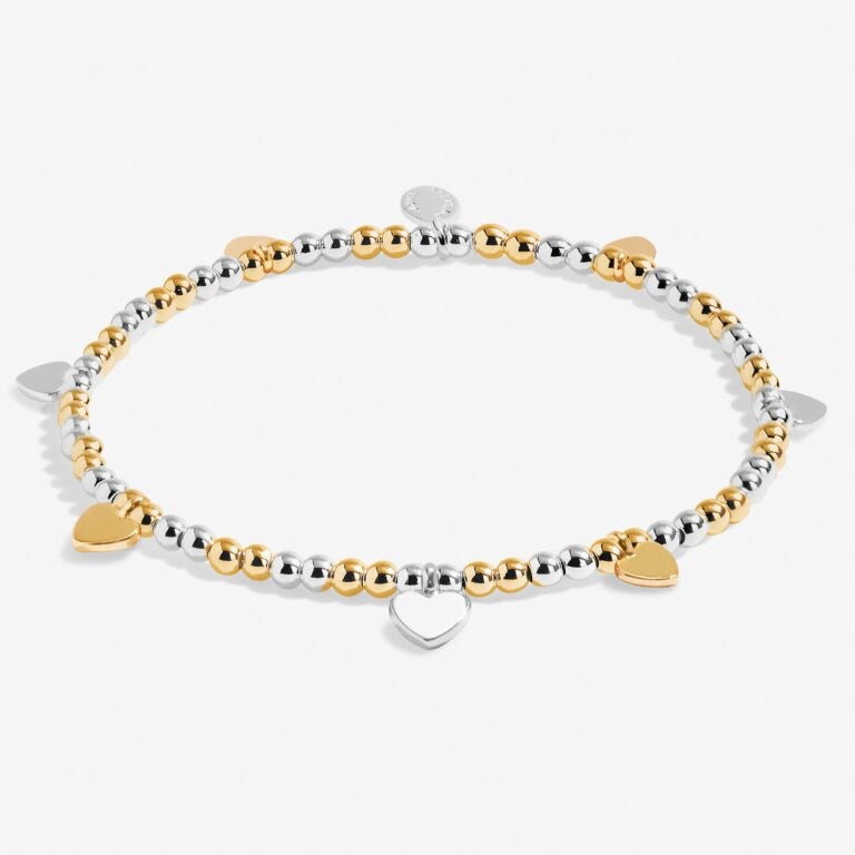 Joma Jewellery Bracelet Bar - Multi Hearts Mixed Metals Stretch Charm Bracelet - Gold/Silver