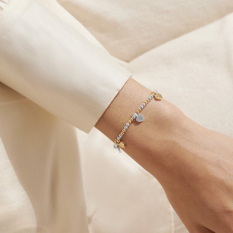 Joma Jewellery Bracelet Bar - Multi Hearts Mixed Metals Stretch Charm Bracelet - Gold/Silver