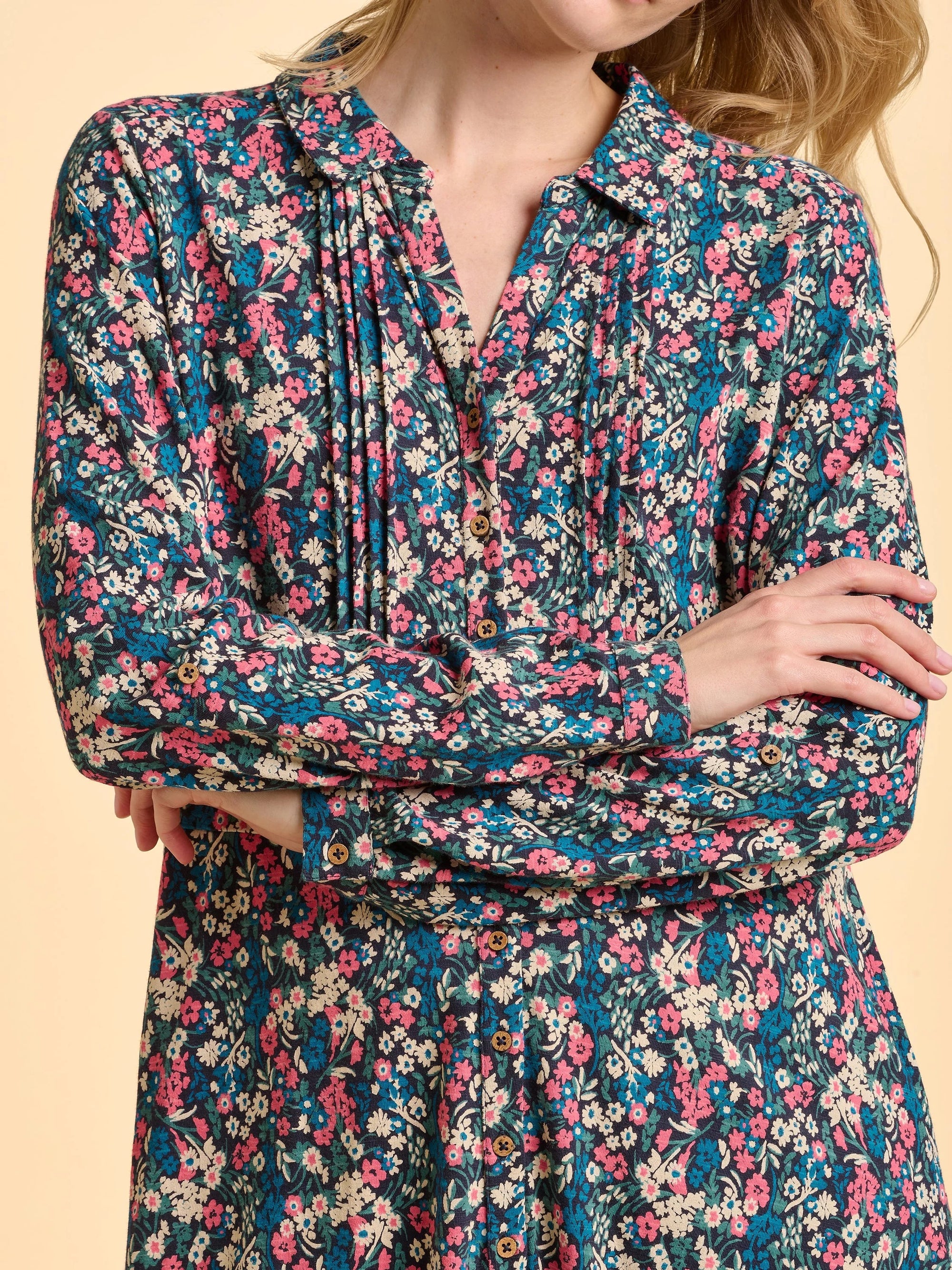 Brakeburn Charlotte Midi Floral Print Dress - Navy/Multi