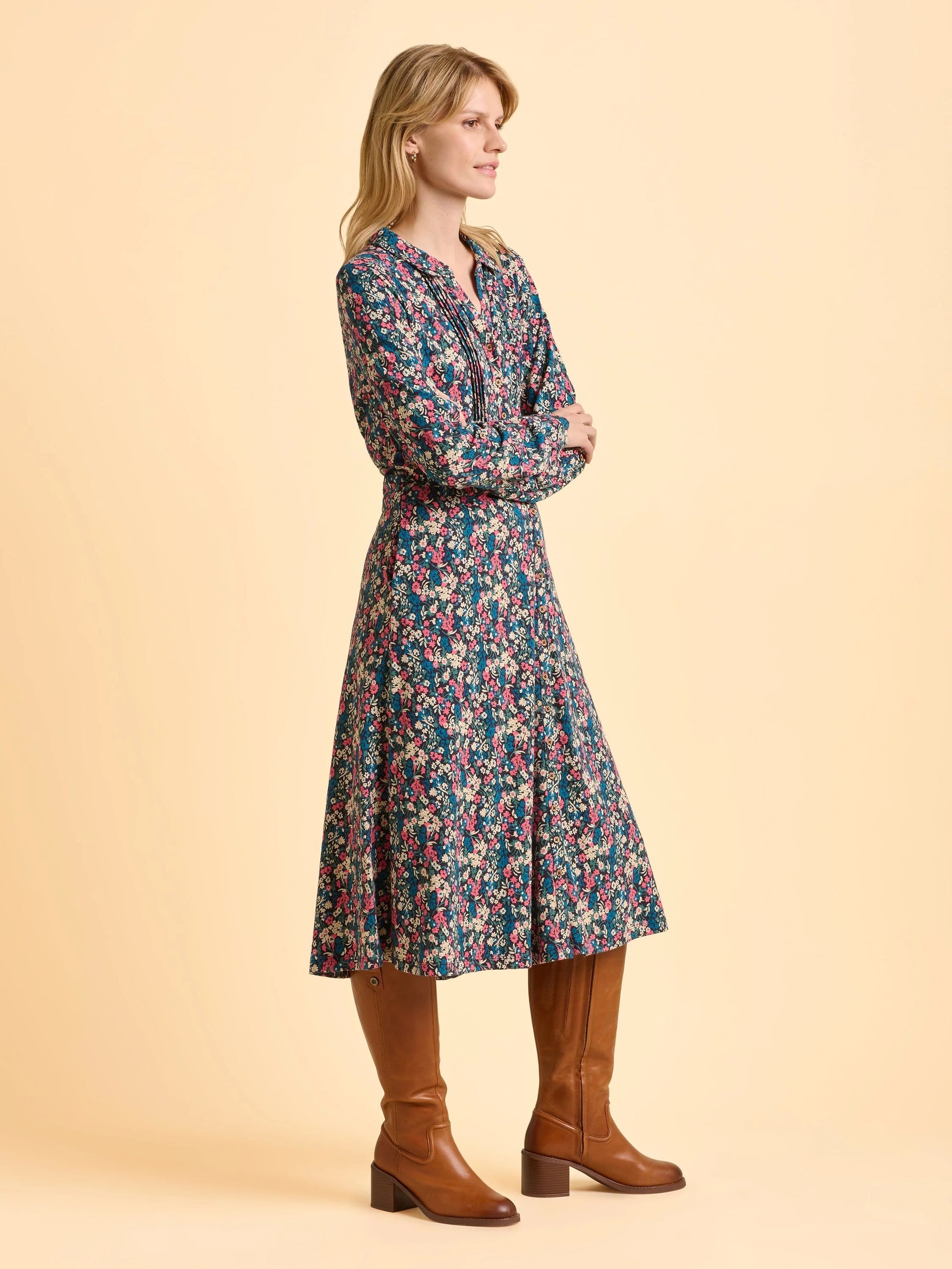 Brakeburn Charlotte Midi Floral Print Dress - Navy/Multi