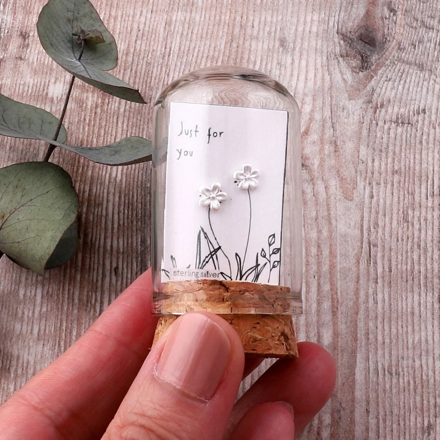 Just for You - Terrarium Bottle - Sterling Silver Matt Cutie Flower Stud Earrings
