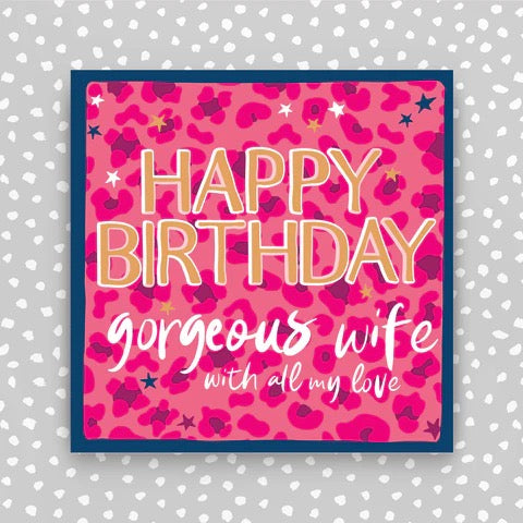 Molly Mae Happy Birthday Gorgeous Wife Bright Pink Leopard Print Card