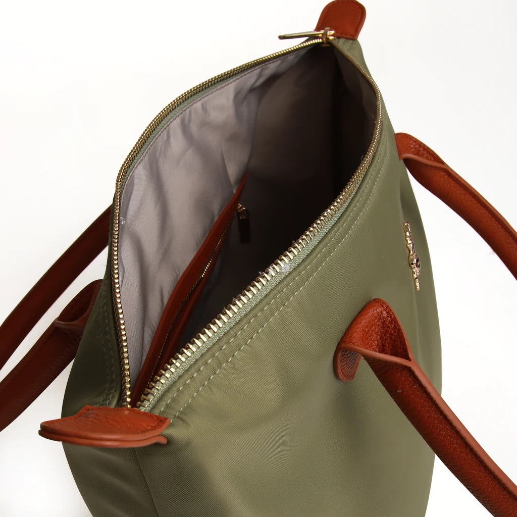 Alice Wheeler Shoreditch Medium Tote Bag - Sage Green/Tan