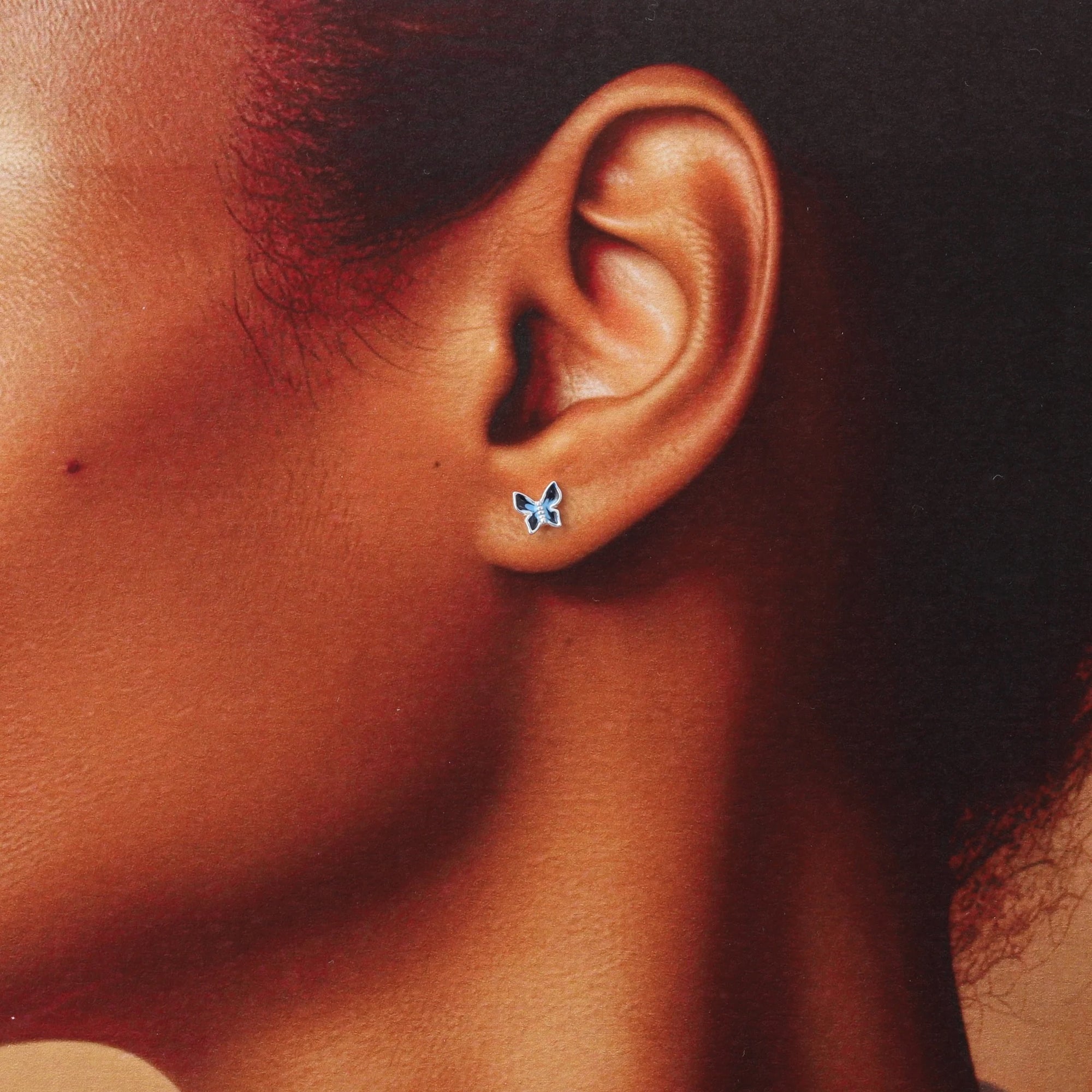 For my Beautiful Friend - Terrarium Bottle - Sterling Silver Blue Enamel Butterfly Stud Earrings