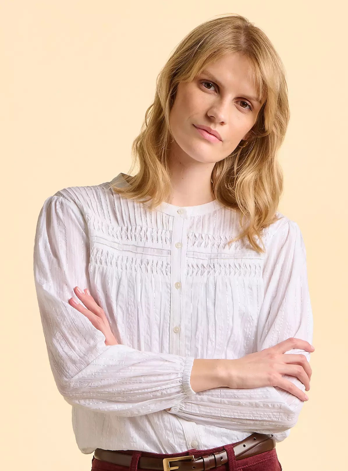 Brakeburn Angelica Silver Lurex Thread Blouse - White