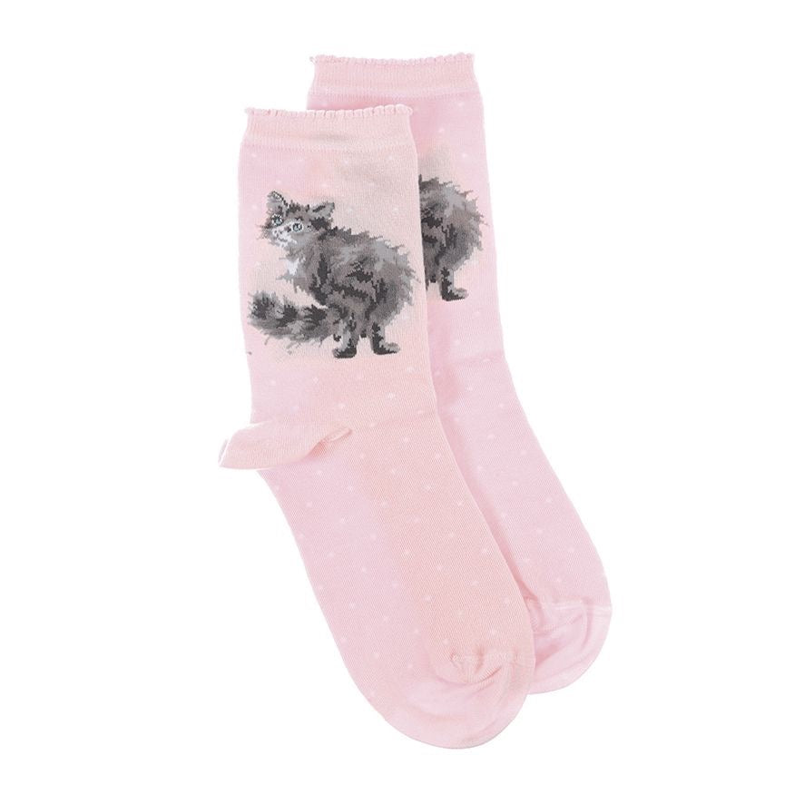 Glamour Puss (Cat) Ladies Ankle Bamboo Socks - Pink - Wrendale Designs