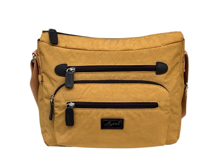 Spirit (5054) Lightweight Messenger Style Crossbody Handbag - Mustard/Dark Chocolate