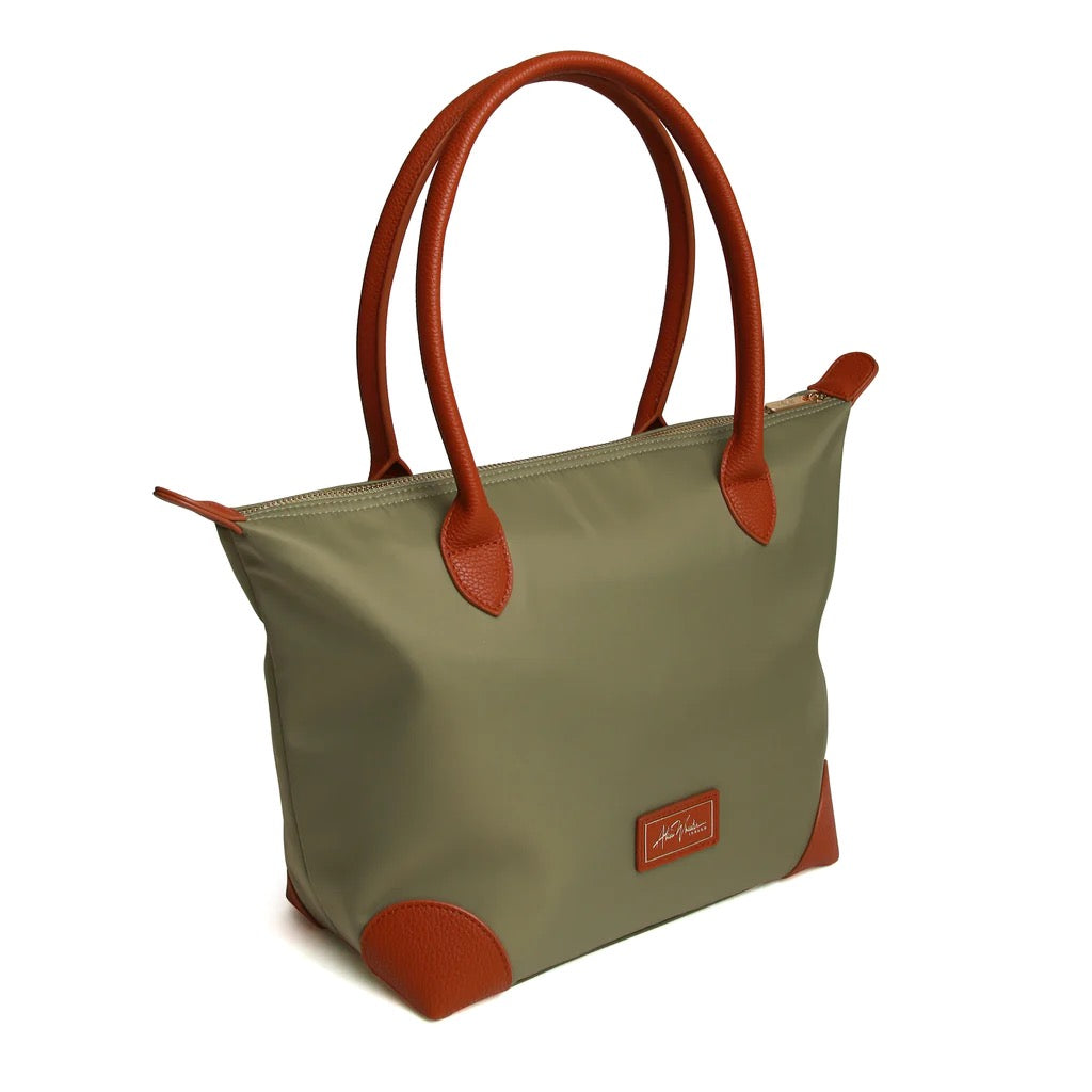 Alice Wheeler Shoreditch Medium Tote Bag - Sage Green/Tan