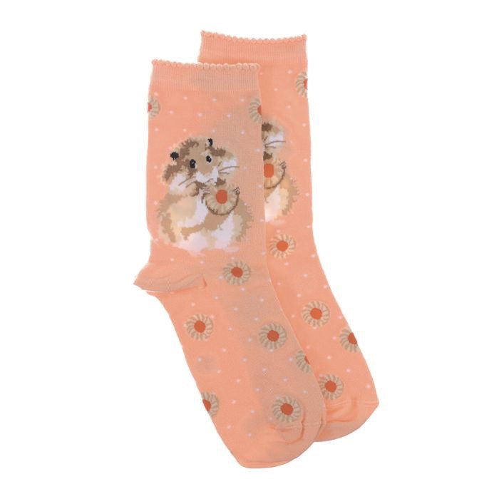 'Diet Starts Tomorrow' Hamster Ladies Ankle Bamboo Socks - Coral - Wrendale Designs