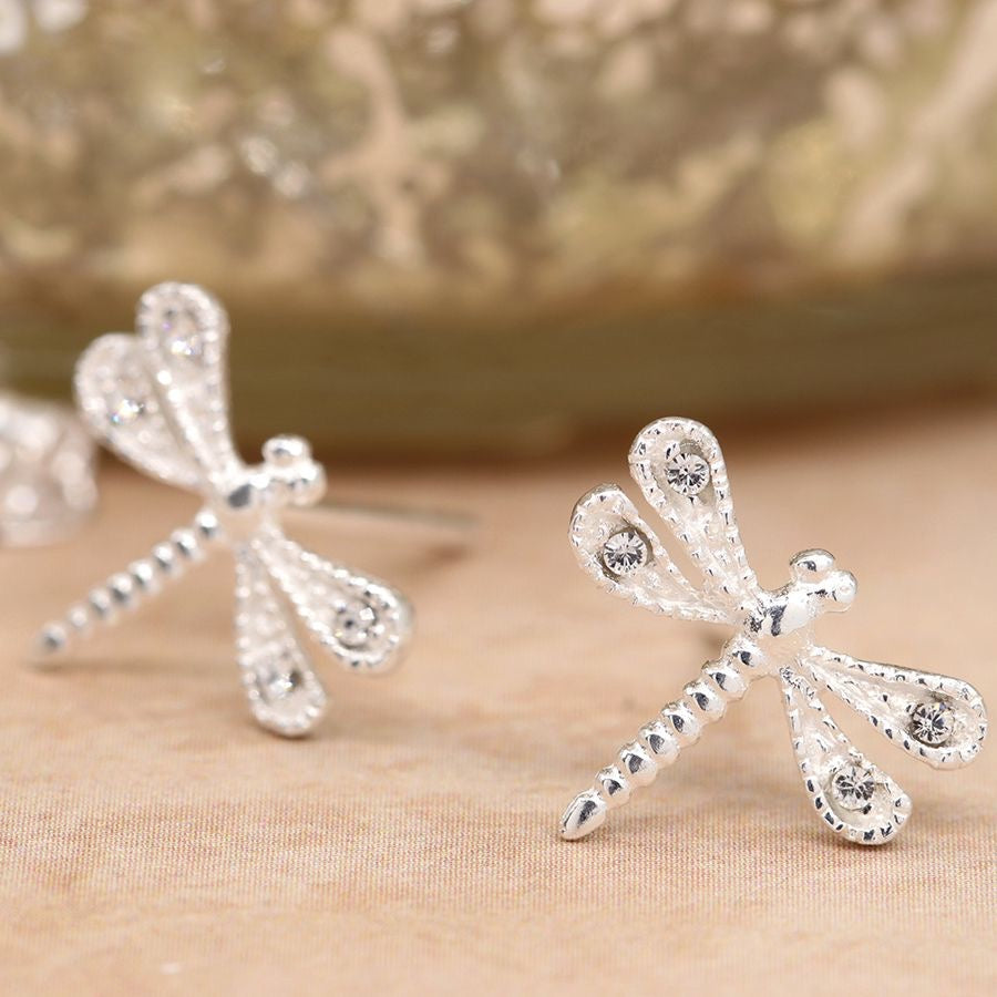 POM Sterling Silver Dragonfly Crystal Stud Earrings