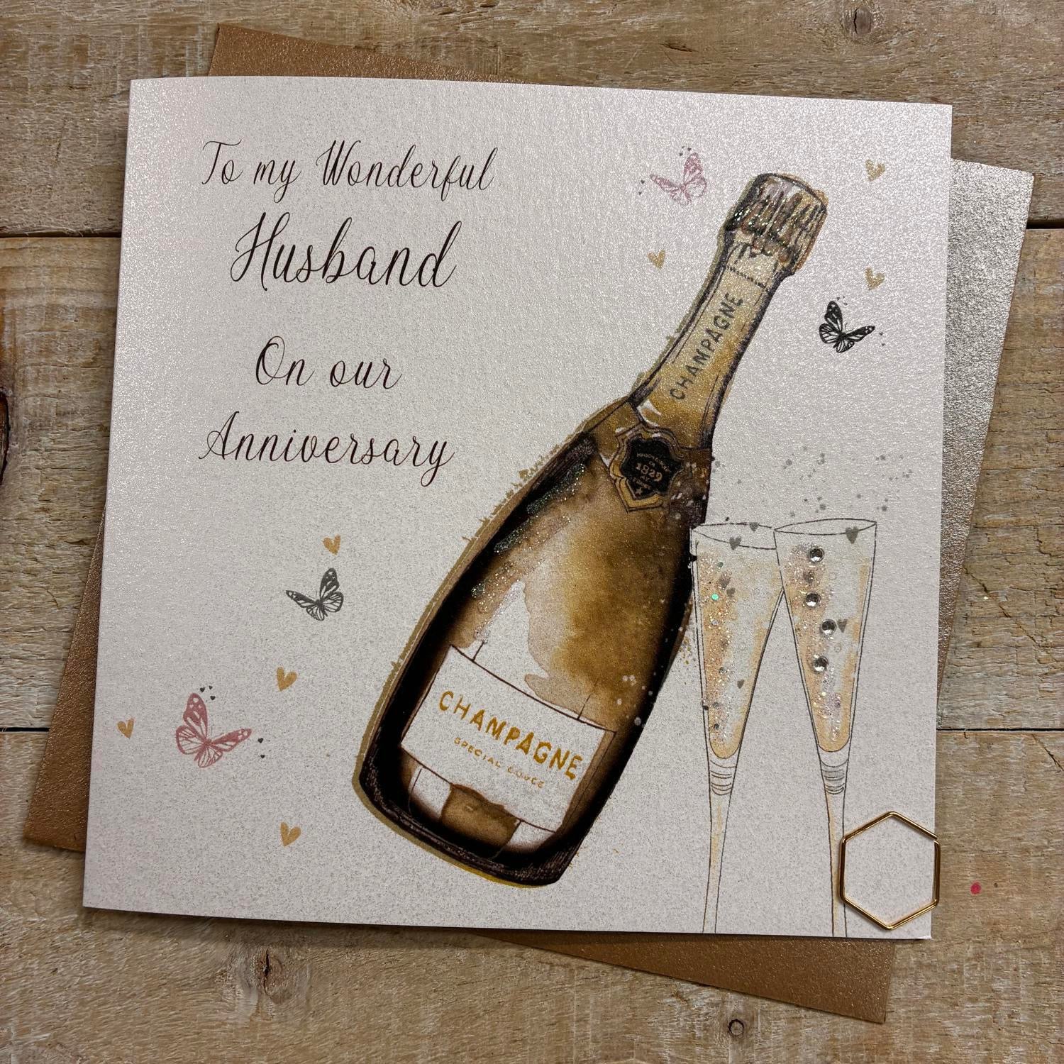 Wonderful Husband Anniversary Card (Champagne) - White Cotton Cards ...