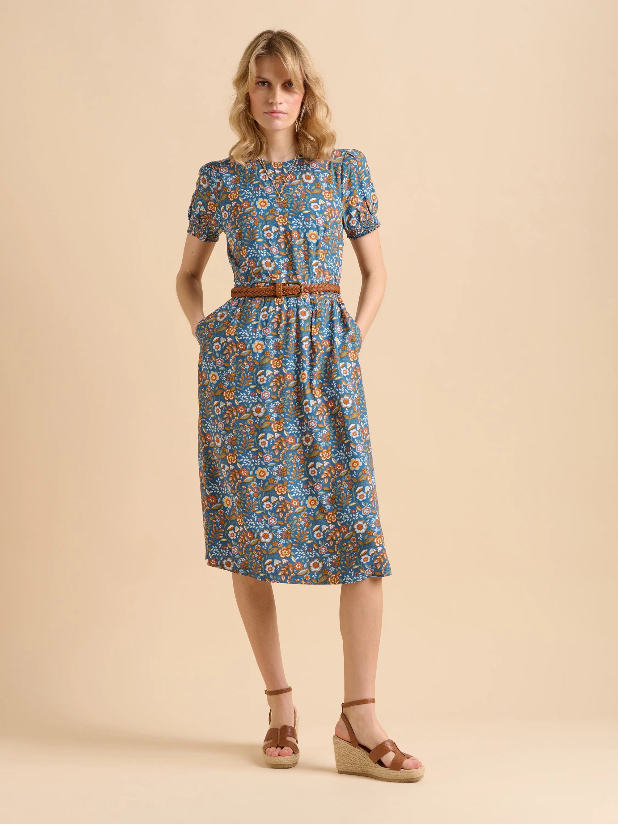 Brakeburn Navy Secret Garden Midi Dress - Multi