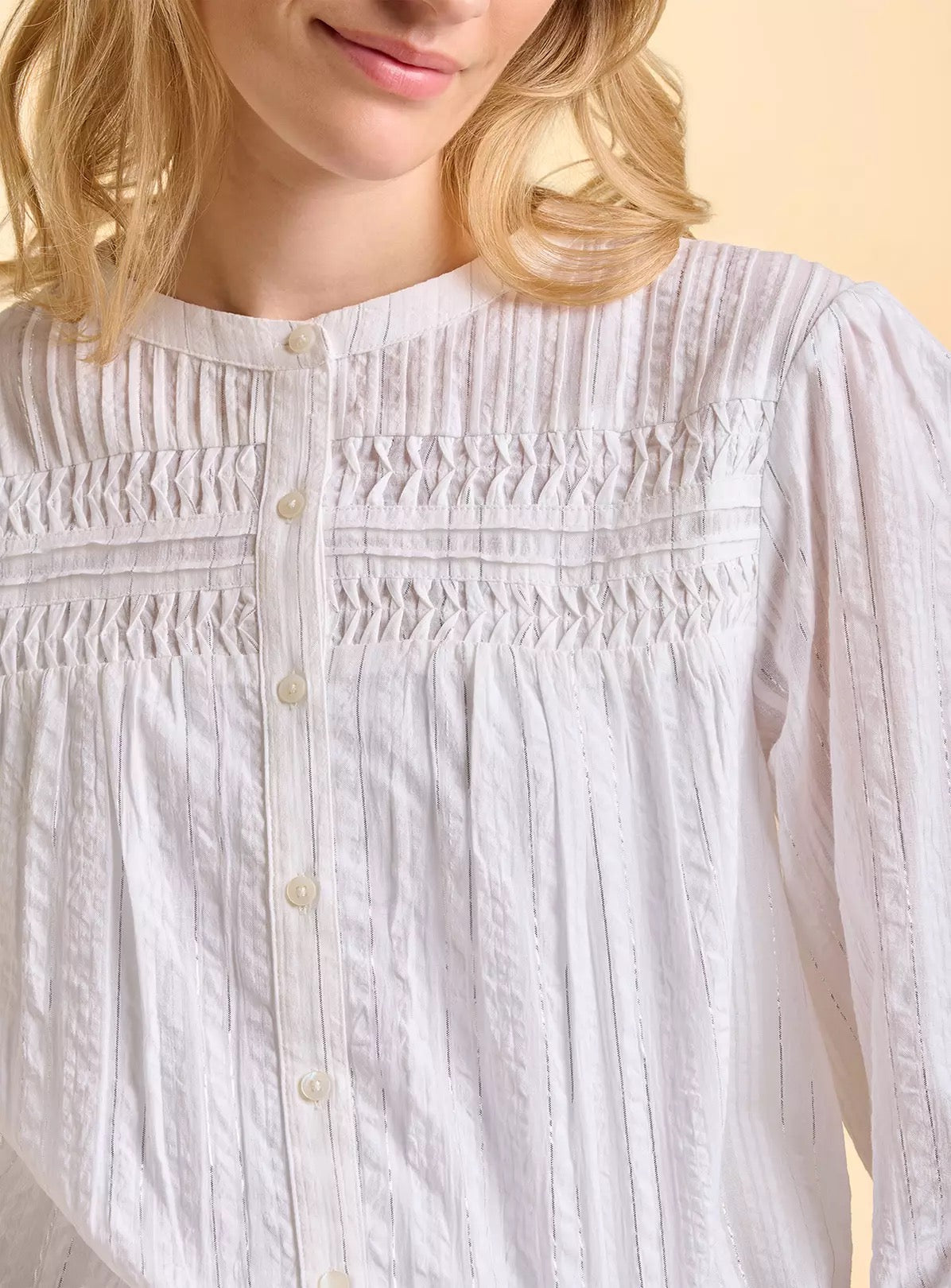 Brakeburn Angelica Silver Lurex Thread Blouse - White
