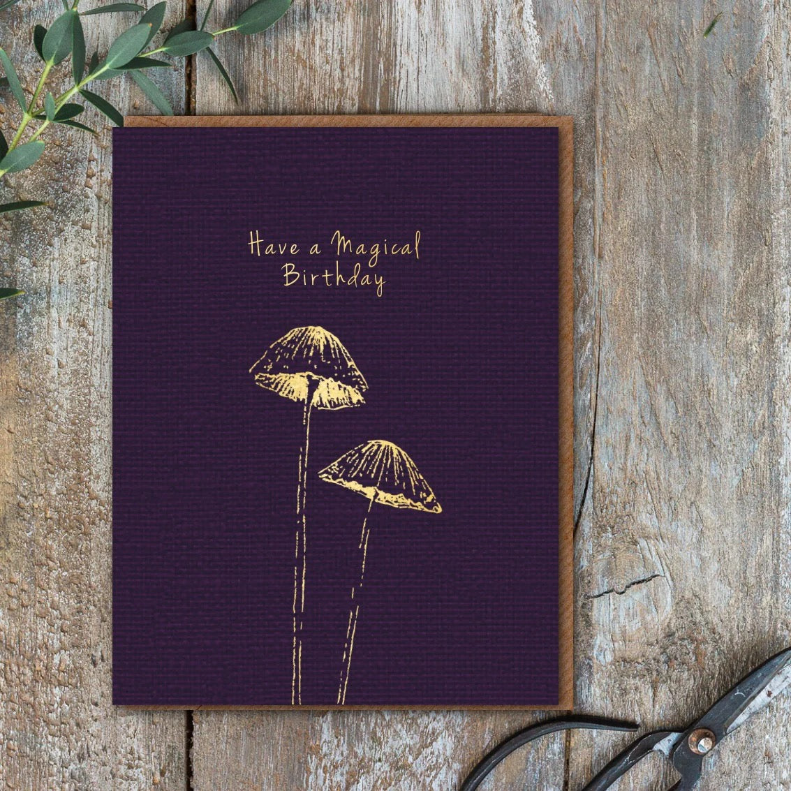 Toasted Crumpet - Magical Birthday Gold Foil Mushrooms SMALL Card