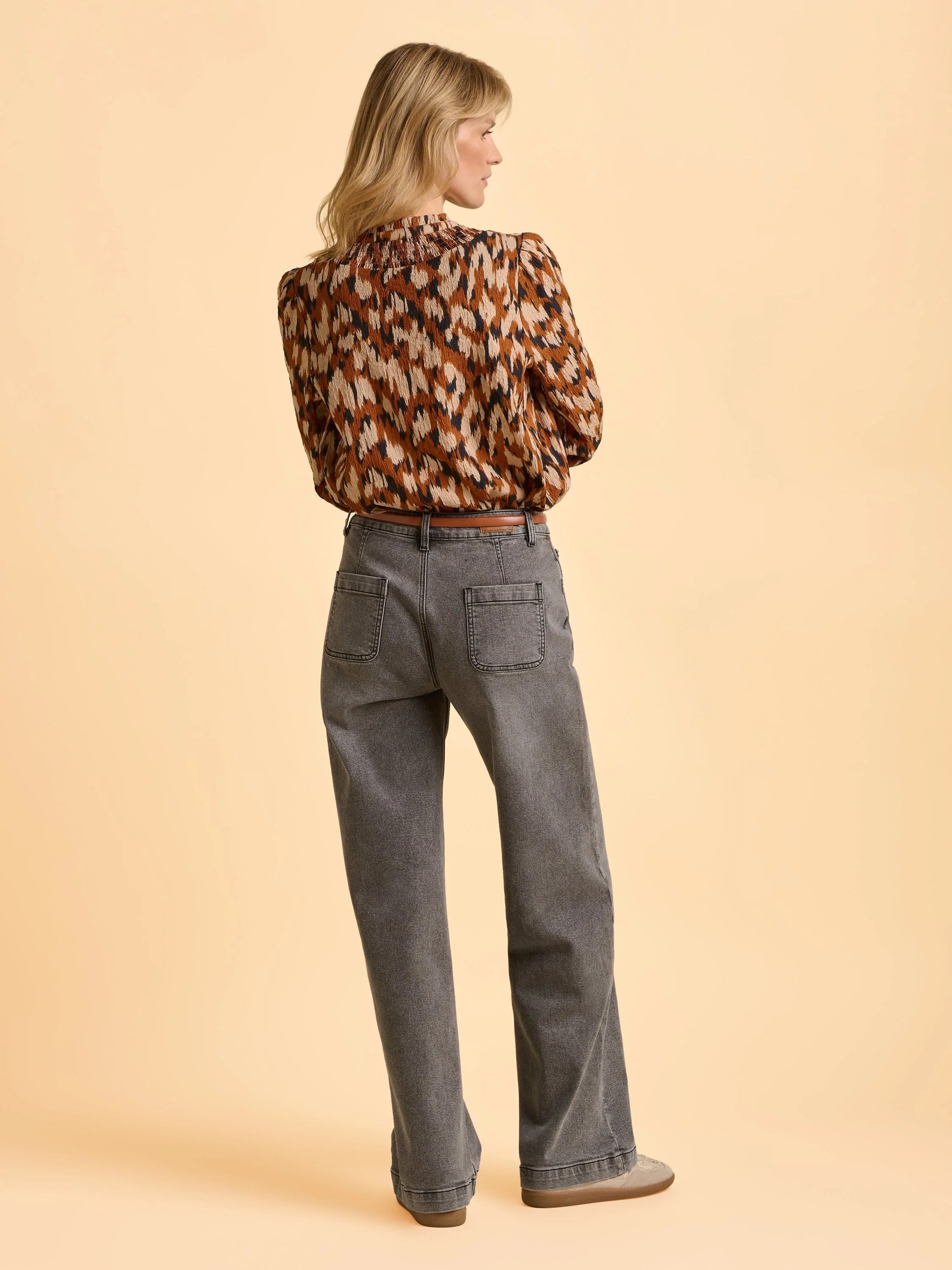 Brakeburn Angelina Animal Print Blouse - Beige