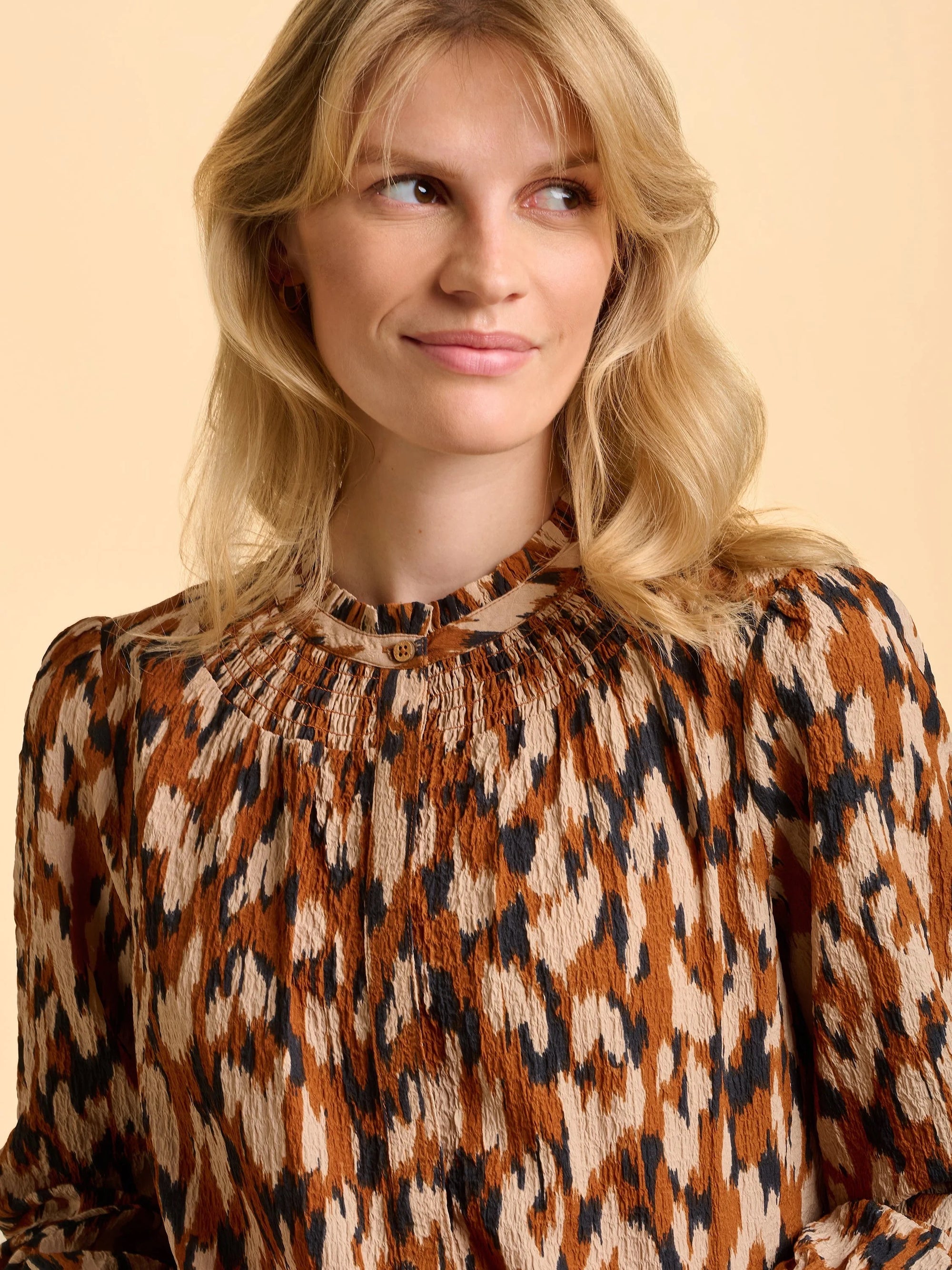 Brakeburn Angelina Animal Print Blouse - Beige