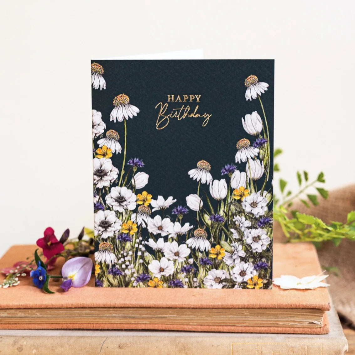 Toasted Crumpet - Happy Birthday Wild Meadow Florals Navy SMALL Card
