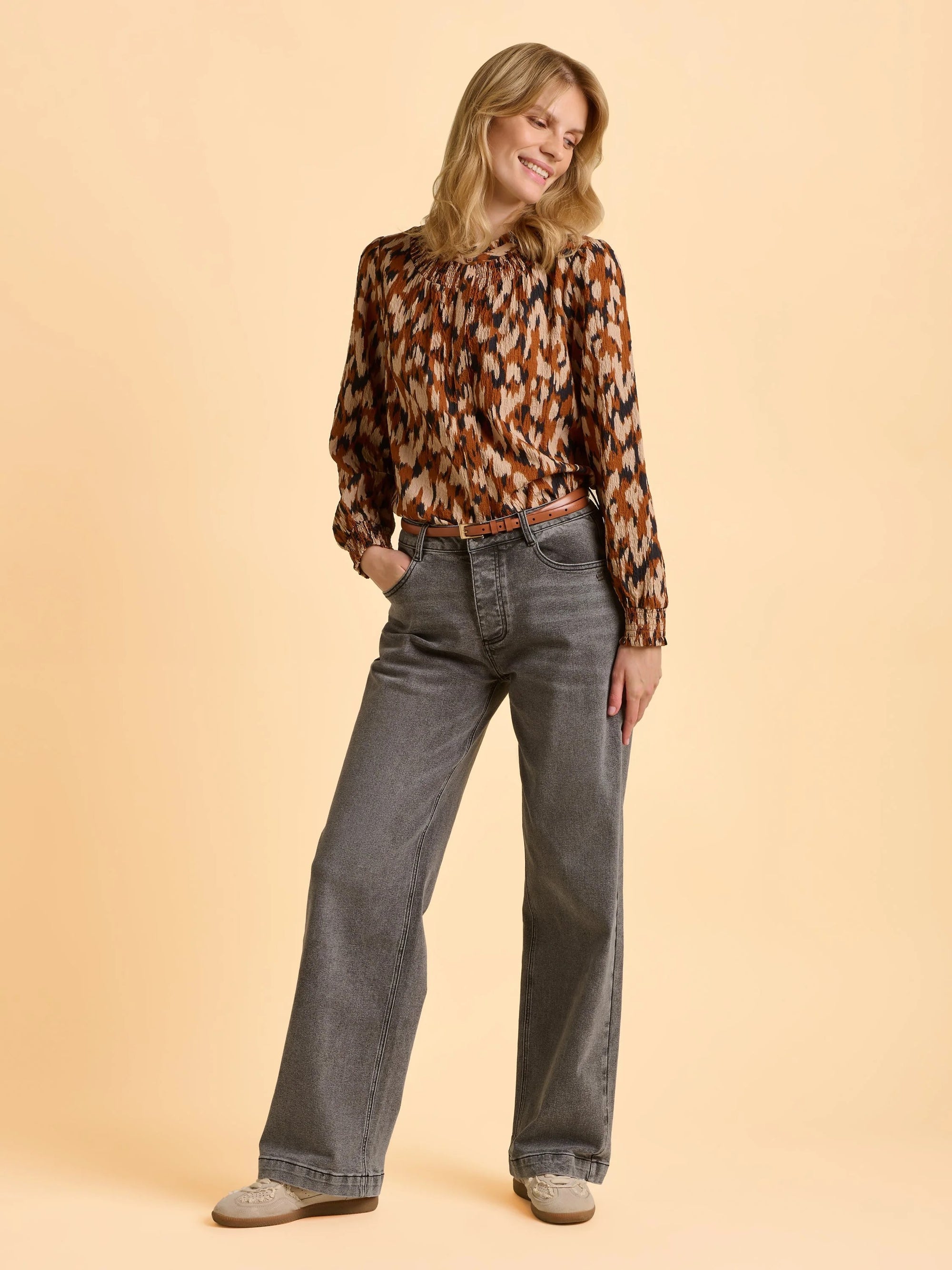 Brakeburn Angelina Animal Print Blouse - Beige