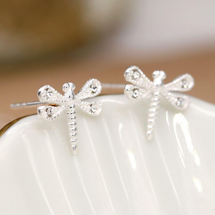 POM Sterling Silver Dragonfly Crystal Stud Earrings