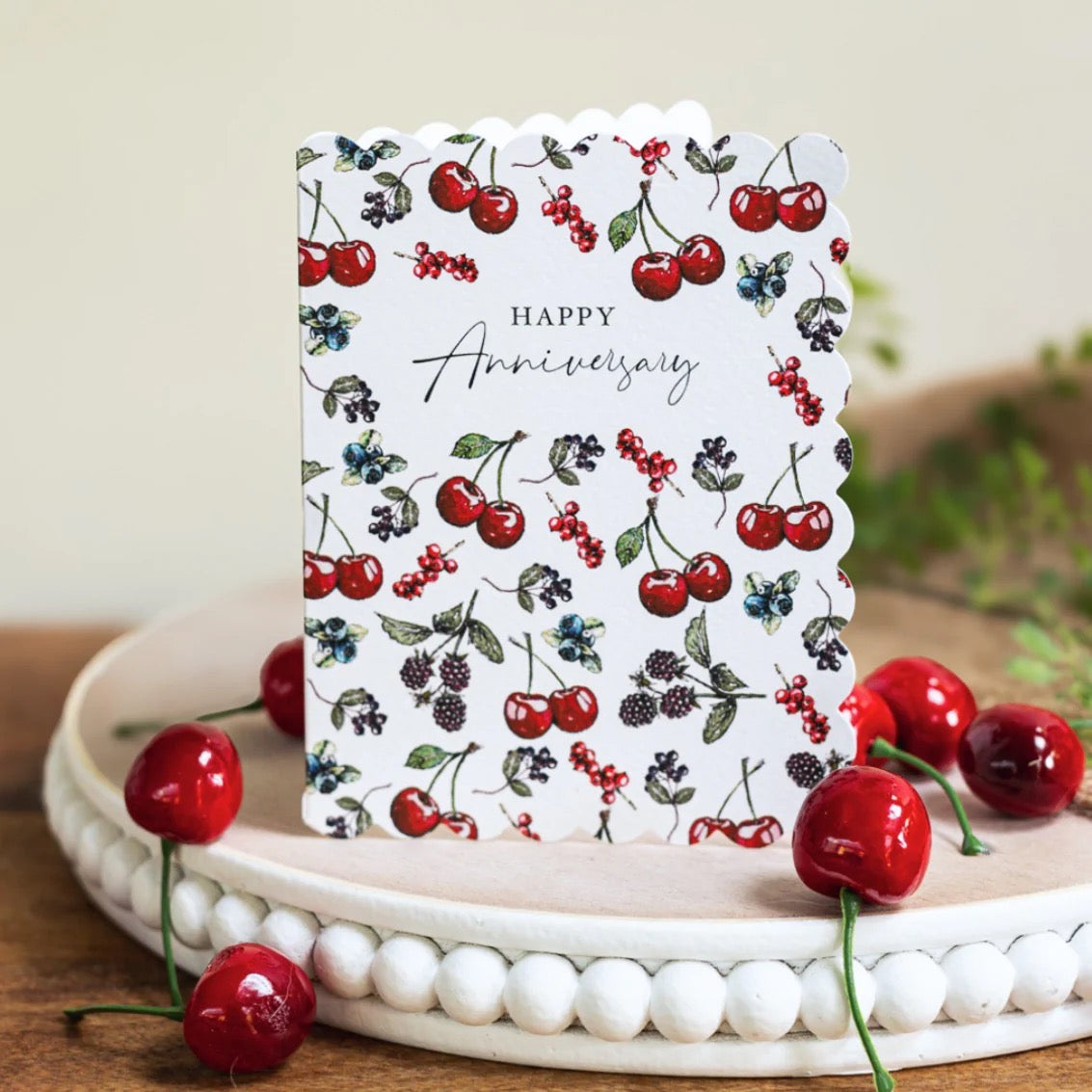 Toasted Crumpet - Happy Anniversary Cherry Scalloped Edge SMALL Card