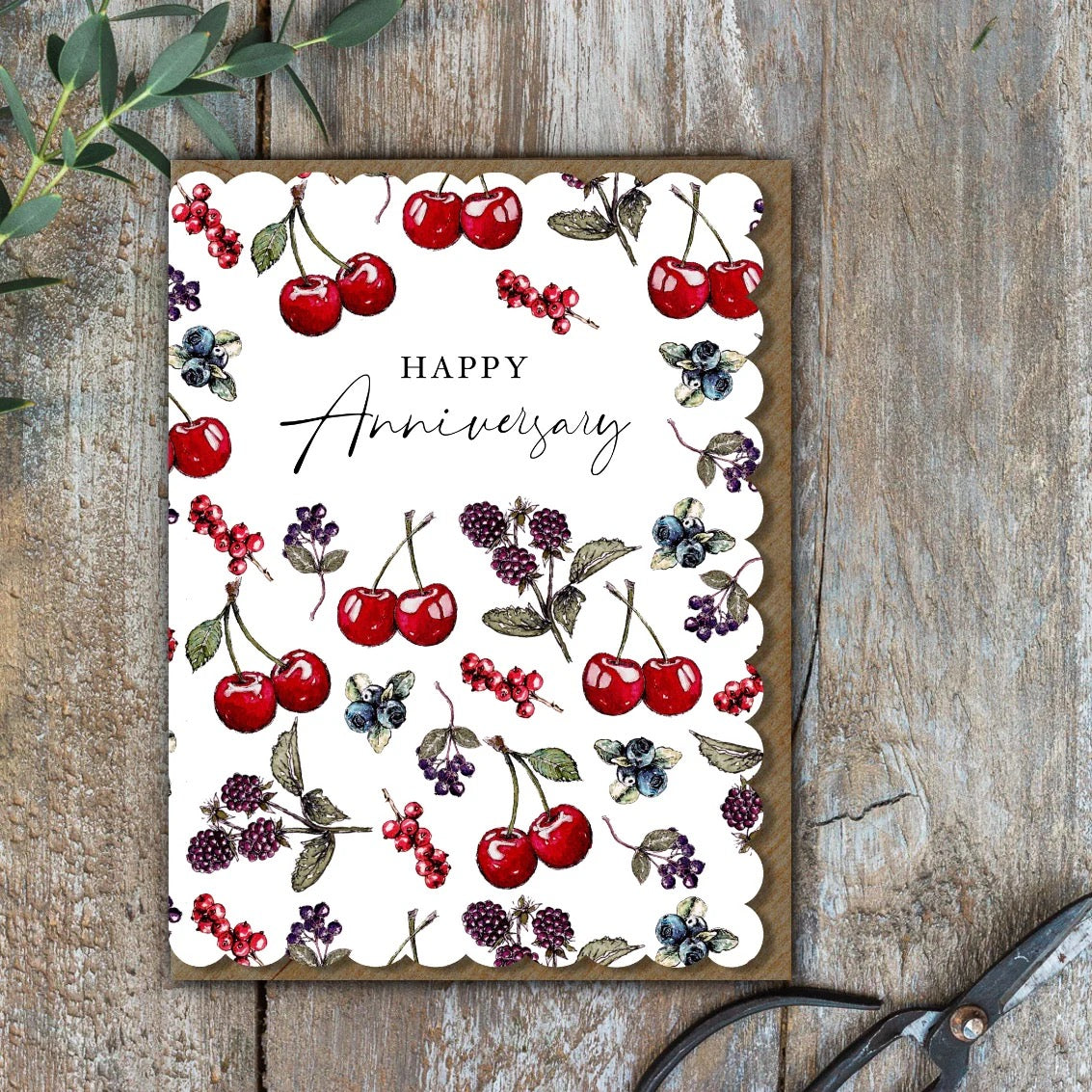 Toasted Crumpet - Happy Anniversary Cherry Scalloped Edge SMALL Card