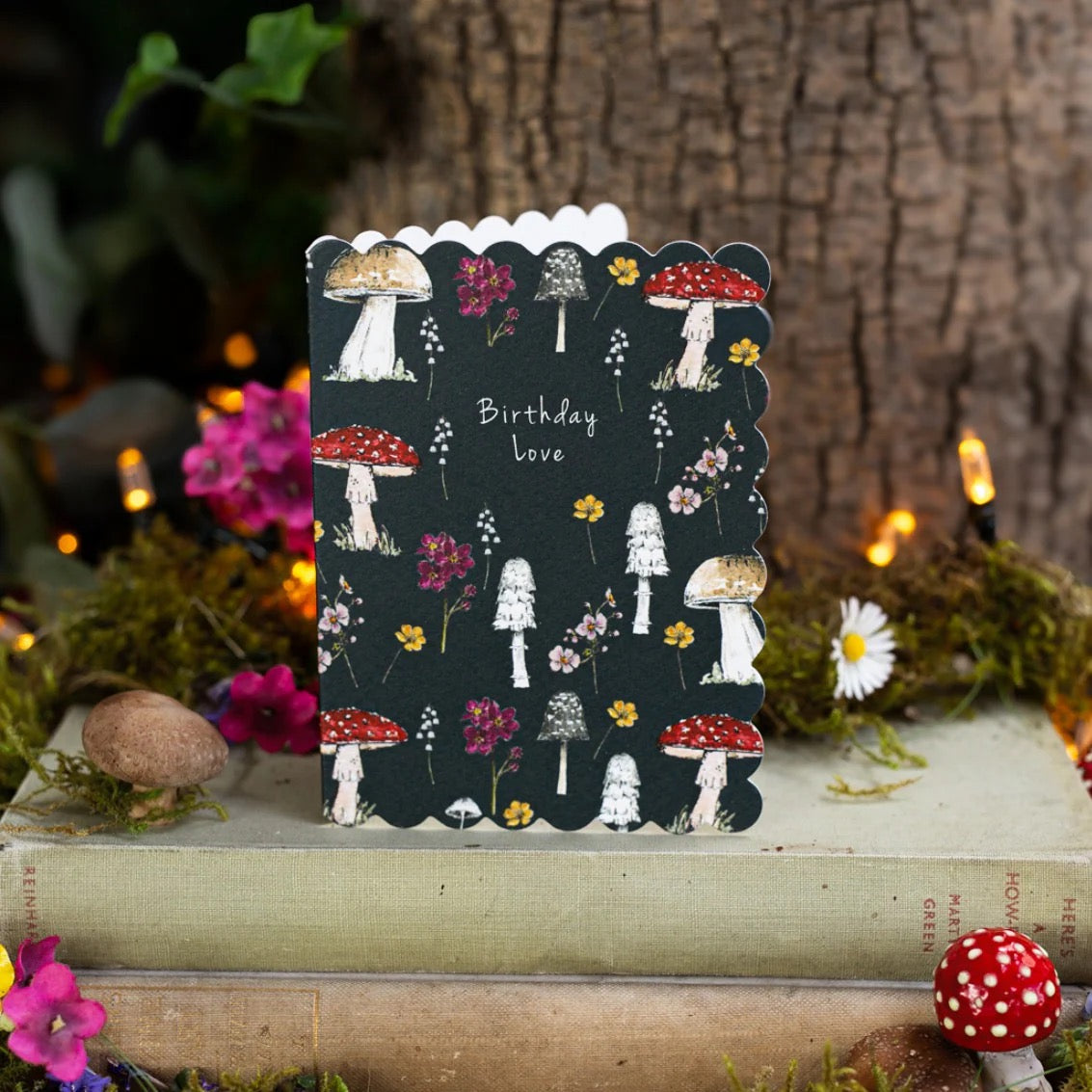 Toasted Crumpet - Birthday Love - Toadstools Scalloped Edge Navy MINI Card