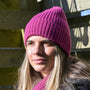 POM Magenta Lurex Ribbed Knitted Sequin Beanie Hat