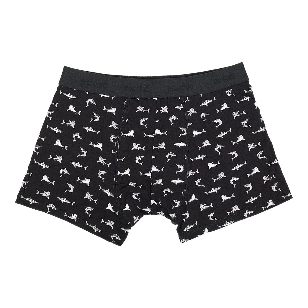 Eco Chic MENS Bamboo Boxers - Sharks - Black
