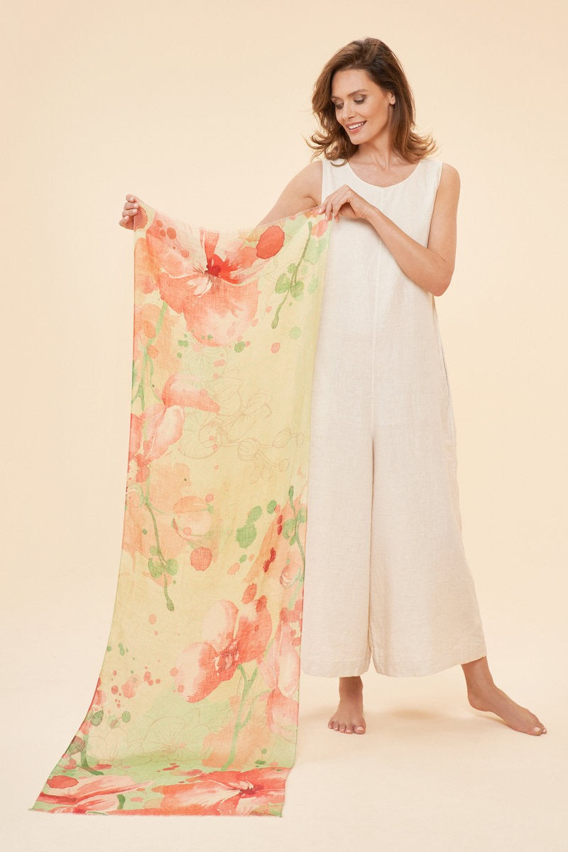 Powder 100% Linen Watercolour Orchid Scarf - Light Green