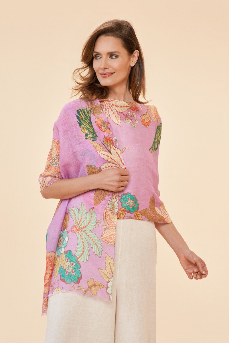 Powder 100% Linen Watercolour Persian Floral Scarf - Lavender