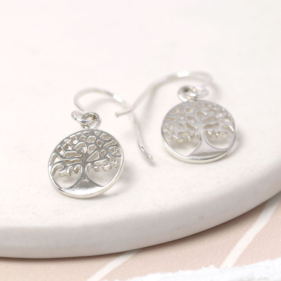 POM Sterling Silver Tree of Life Circle Drop Earrings