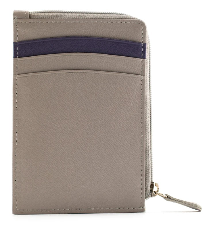 Mala Leather Bee & Blossom Card/Coin Purse - Grey