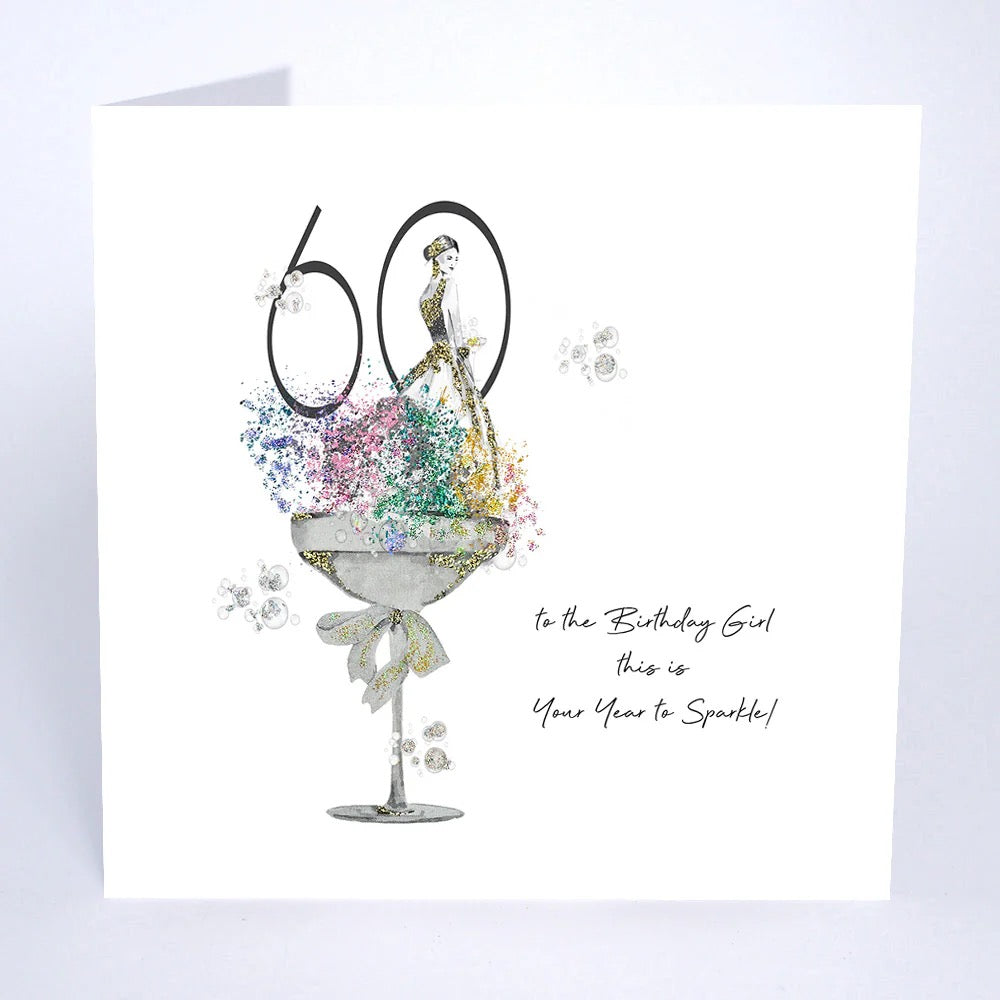 Five Dollar Shake - 60 Your Year To Sparkle Lady in Glass Birthday Card