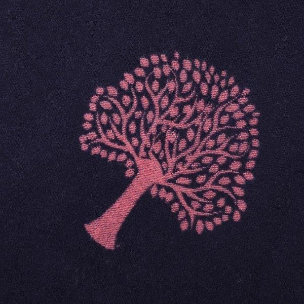 Navy & Pink - Tree of Life V2 - Reversible Tassel Scarf - Cashmere Blend